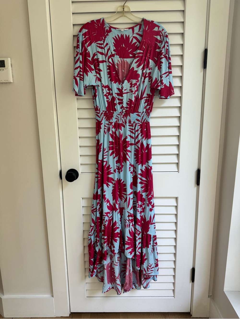 Abel the label Printed Midi Dress in Light Blue with Magenta Floral